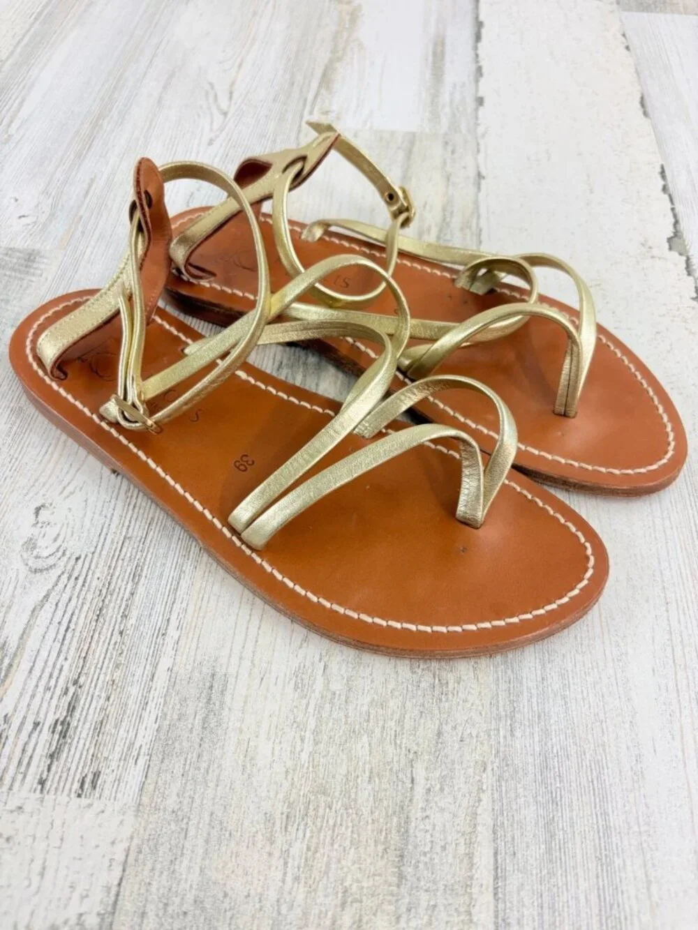 K Jacques Epicure Gold Sandals Leather Size 39 Gladiator Strappy
